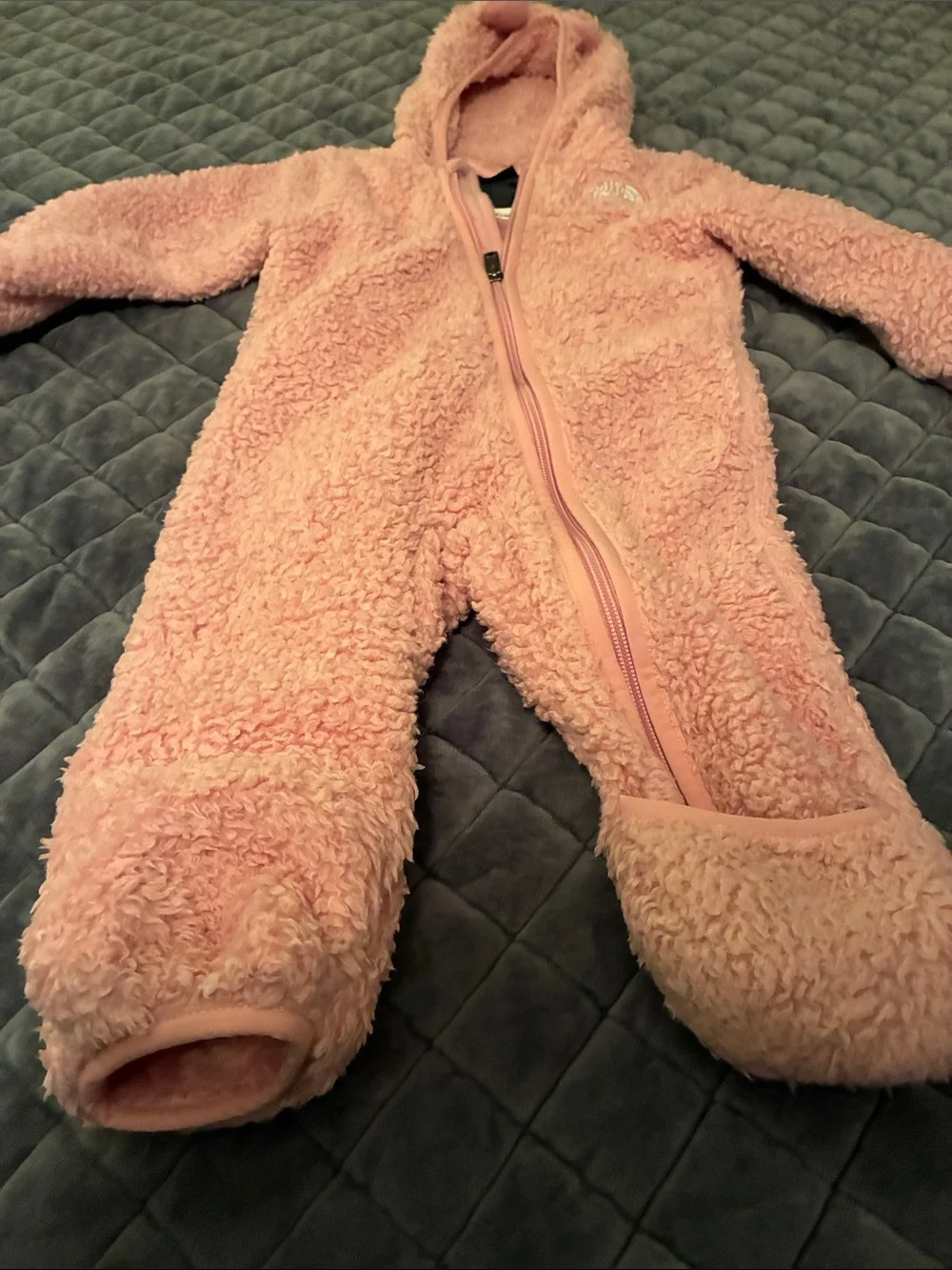 The North Face Plush Pink Hooded Fleece Footed One-Piece